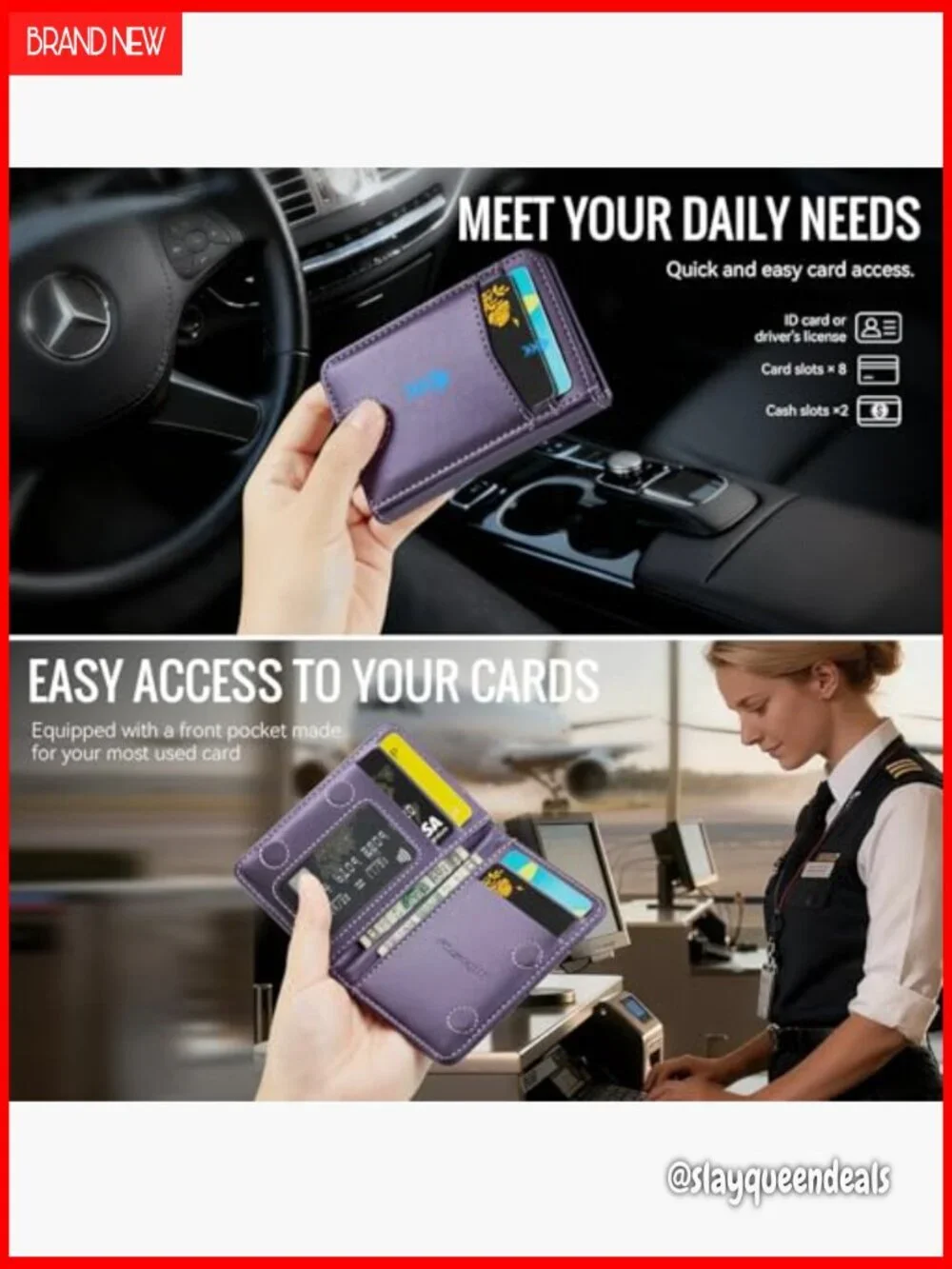 Slim RFID Blocking Wallet 8 Card Slots Bifold Front Pocket PU Leather